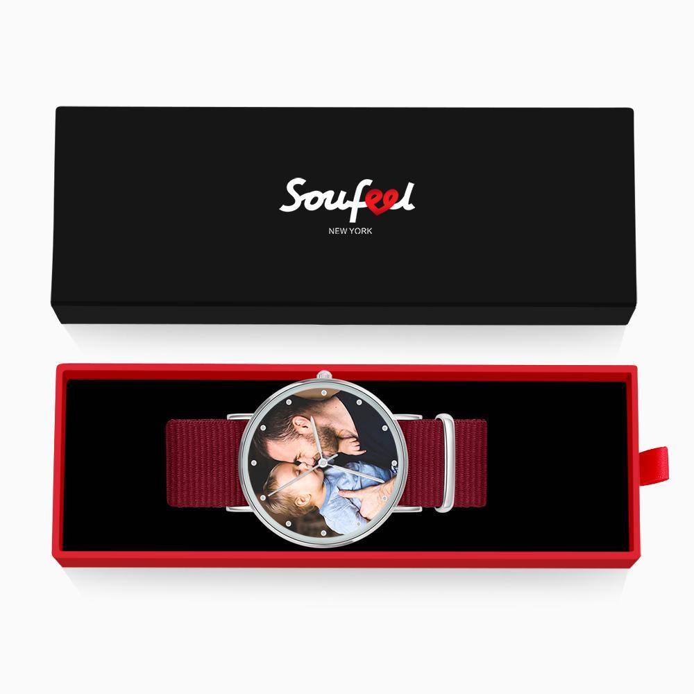 Personalized Engraved Watch, Custom Your Own Photo Watch with Red Strap