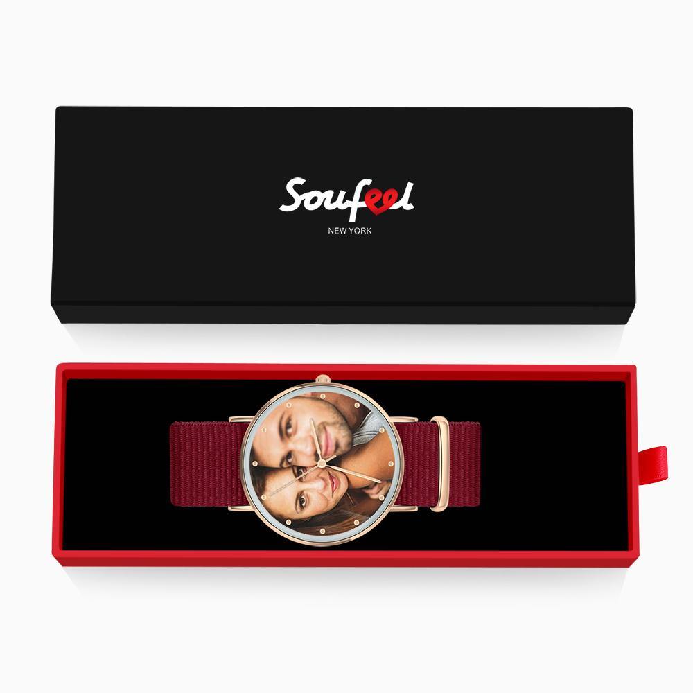 Personalized Engraved Watch, Photo Watch with Red Strap - Gift for Boyfriend