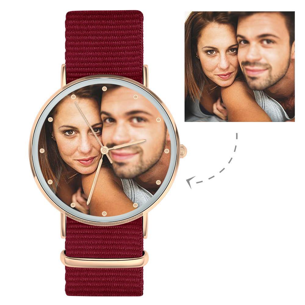 Personalized Engraved Watch, Photo Watch with Red Strap - Gift for Boyfriend