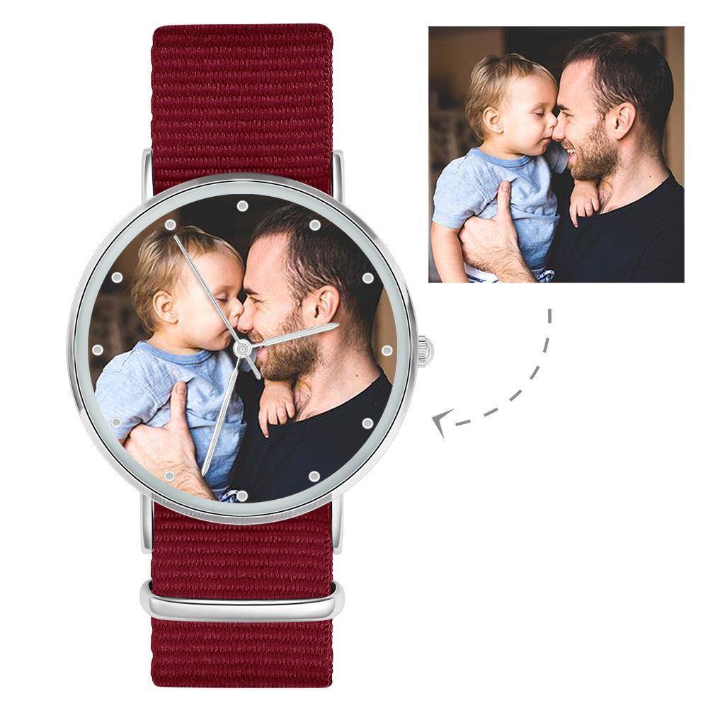 Photo Engraved Watch, Custom Your Own Photo Watch with Red Strap - Women