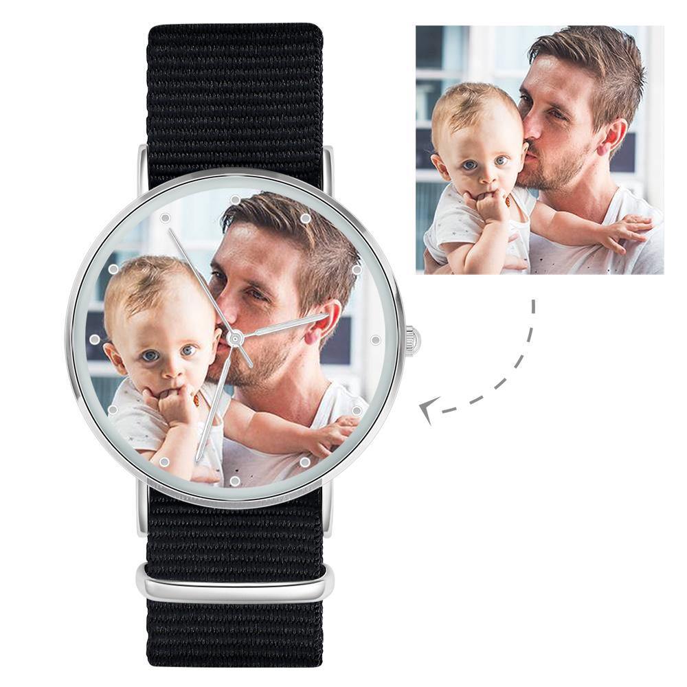 Personalized Engraved Watch, Custom Your Own Photo Watch with Black Strap