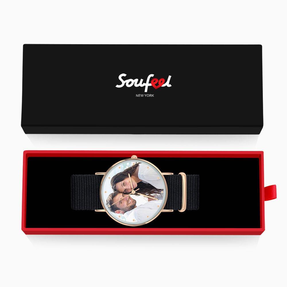 Photo Engraved Watch, Personalized Photo Watch with Black Strap Birthday Gift - Women