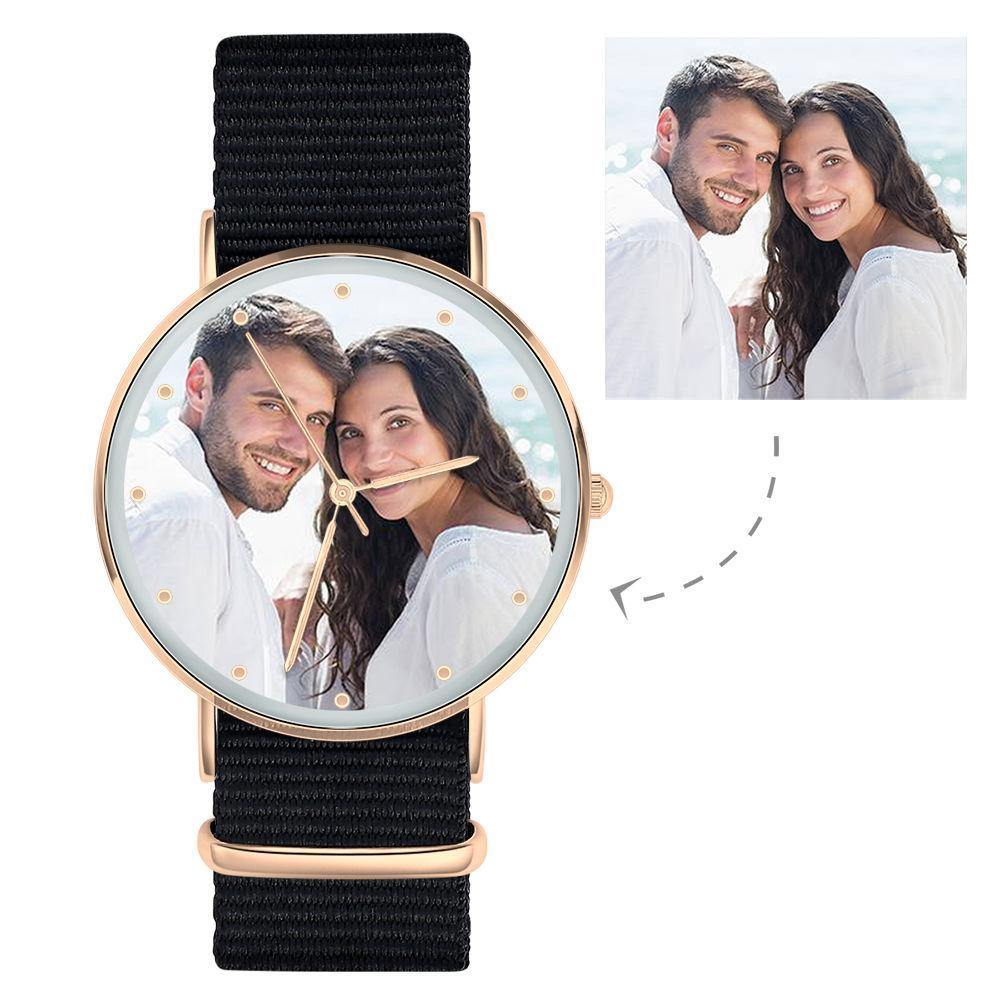 Photo Engraved Watch, Personalized Photo Watch with Black Strap Birthday Gift - Women