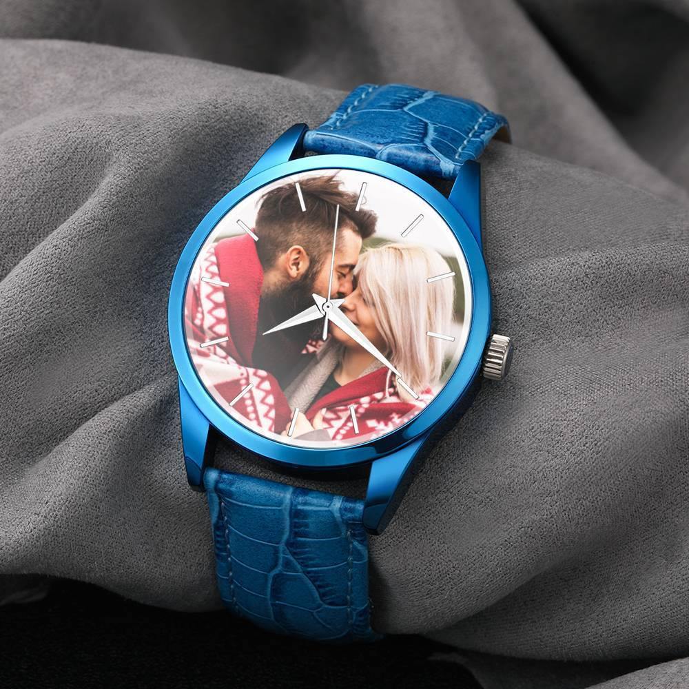 Personalized Engraved Watch, Photo Watch with Leather Strap Men's - Gift for Boyfriend