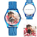 Personalized Engraved Watch, Photo Watch with Leather Strap Men's - Gift for Boyfriend