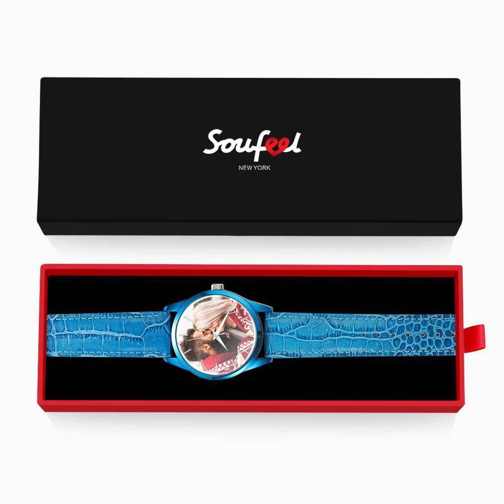 Personalized Engraved Watch, Photo Watch with Leather Strap Men's - Gift for Boyfriend