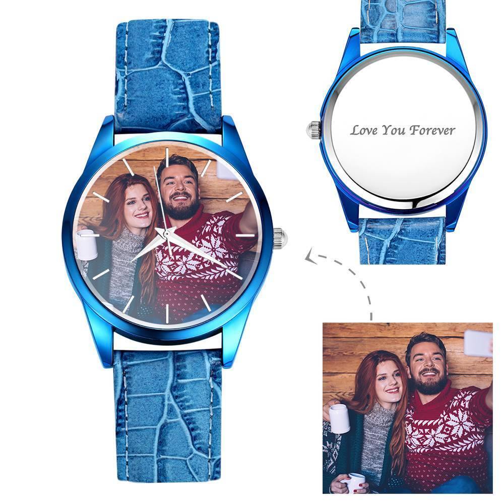 Personalized Engraved Watch, Photo Watch with Leather Strap Women's