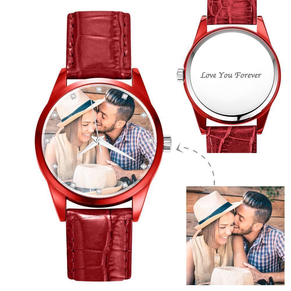Personalized Engraved Watch, Photo Watch with Leather Strap Men's - Gift for Boyfriend