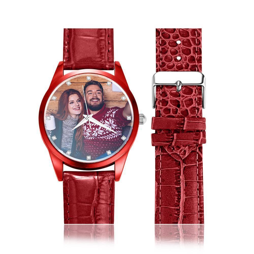 Personalized Engraved Watch, Photo Watch with Leather Strap Women's