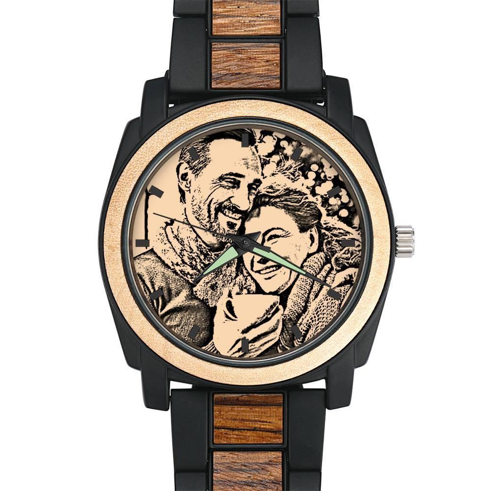 Personalized Engraved Watch, Photo Watch with Red Alloy Strap Gift For Him