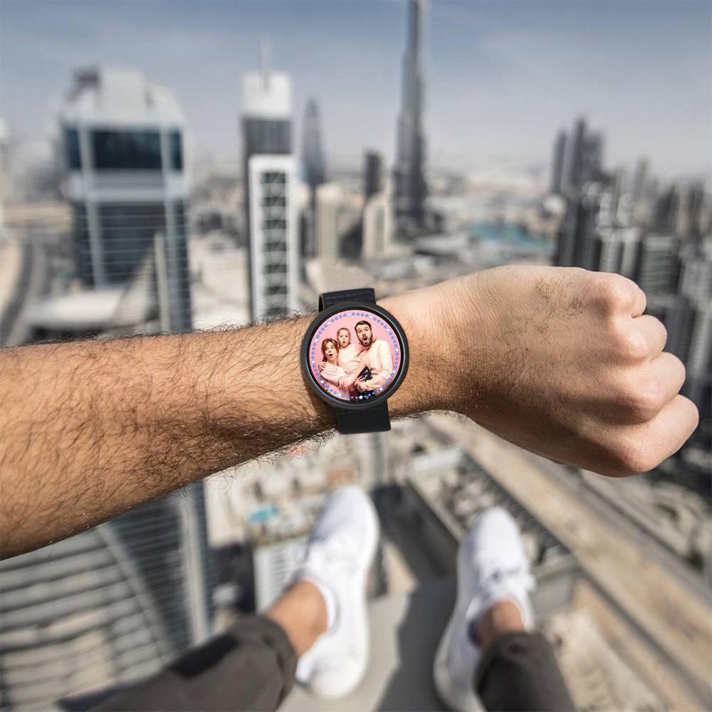 Personalized Photo Watch, Touch Illuminated Watch LED Blue Leather Strap