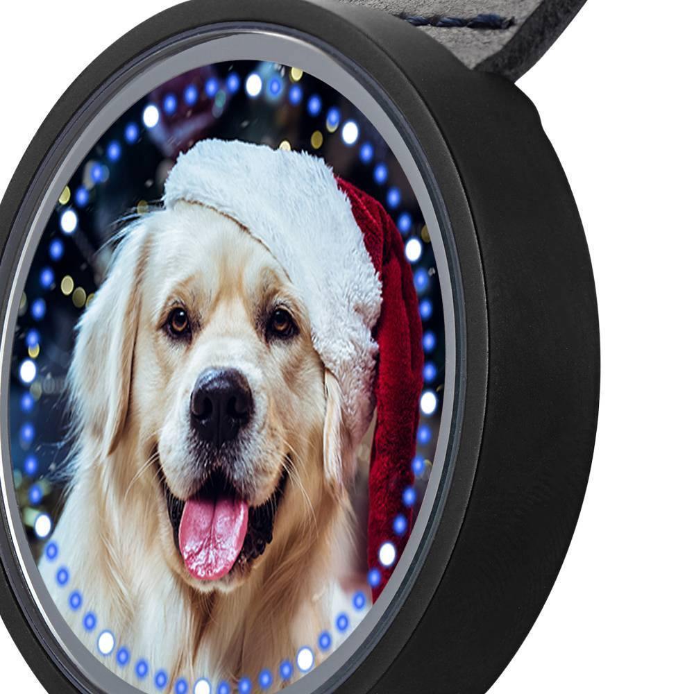 Personalized Photo Watch, Touch Illuminated Watch Blue Leather Strap Cute Pet