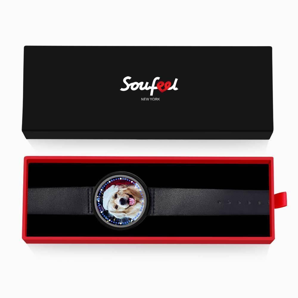 Personalized Photo Watch, Touch Illuminated Watch Blue Leather Strap Cute Pet