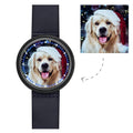 Personalized Photo Watch, Touch Illuminated Watch Blue Leather Strap Cute Pet