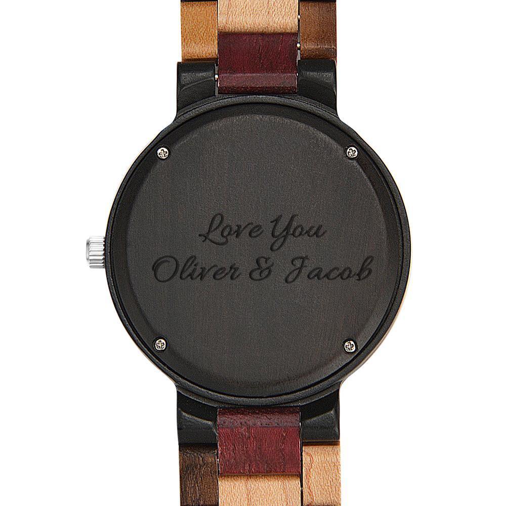 Photo Engraved Wooden, Photo Watch Wooden Strap 45mm Sketch Effect Colorful Wood for Men's