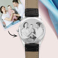 Custom Photo Engraved Watch with Little Heart for Her Black Leather Strap