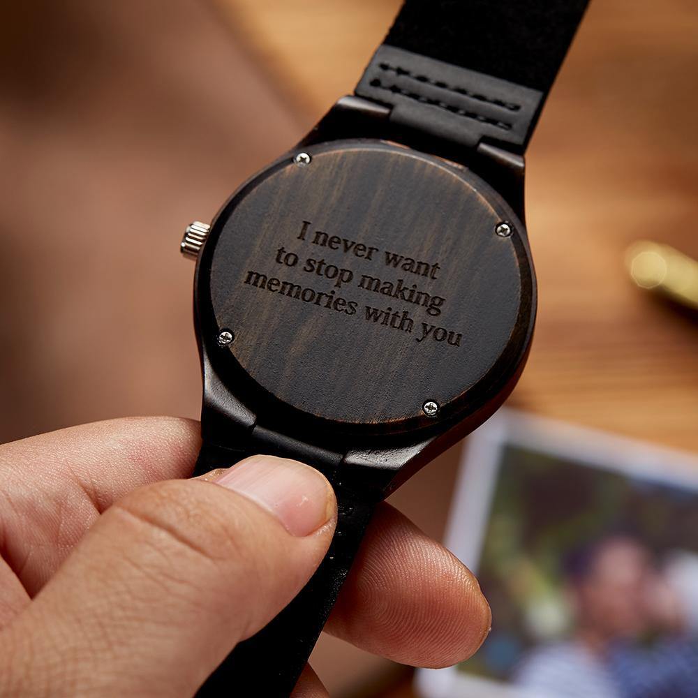 Custom Engraved Watch Wooden Watch Leather Strap for Boyfriend
