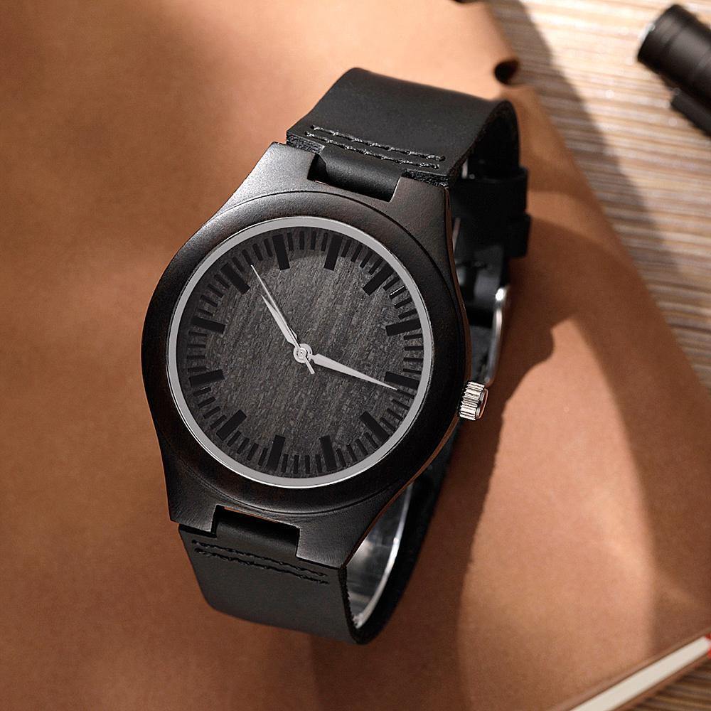 Custom Engraved Watch Wooden Watch Leather Strap for Boyfriend