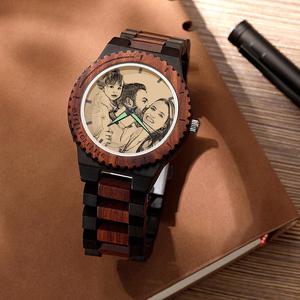 Personalized Watch Photo Engraved Wood Watches Anniversary Gifts for Him