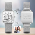 Photo Watch with Engraving - Silver Square Case Watch Sketch for Girlfriend