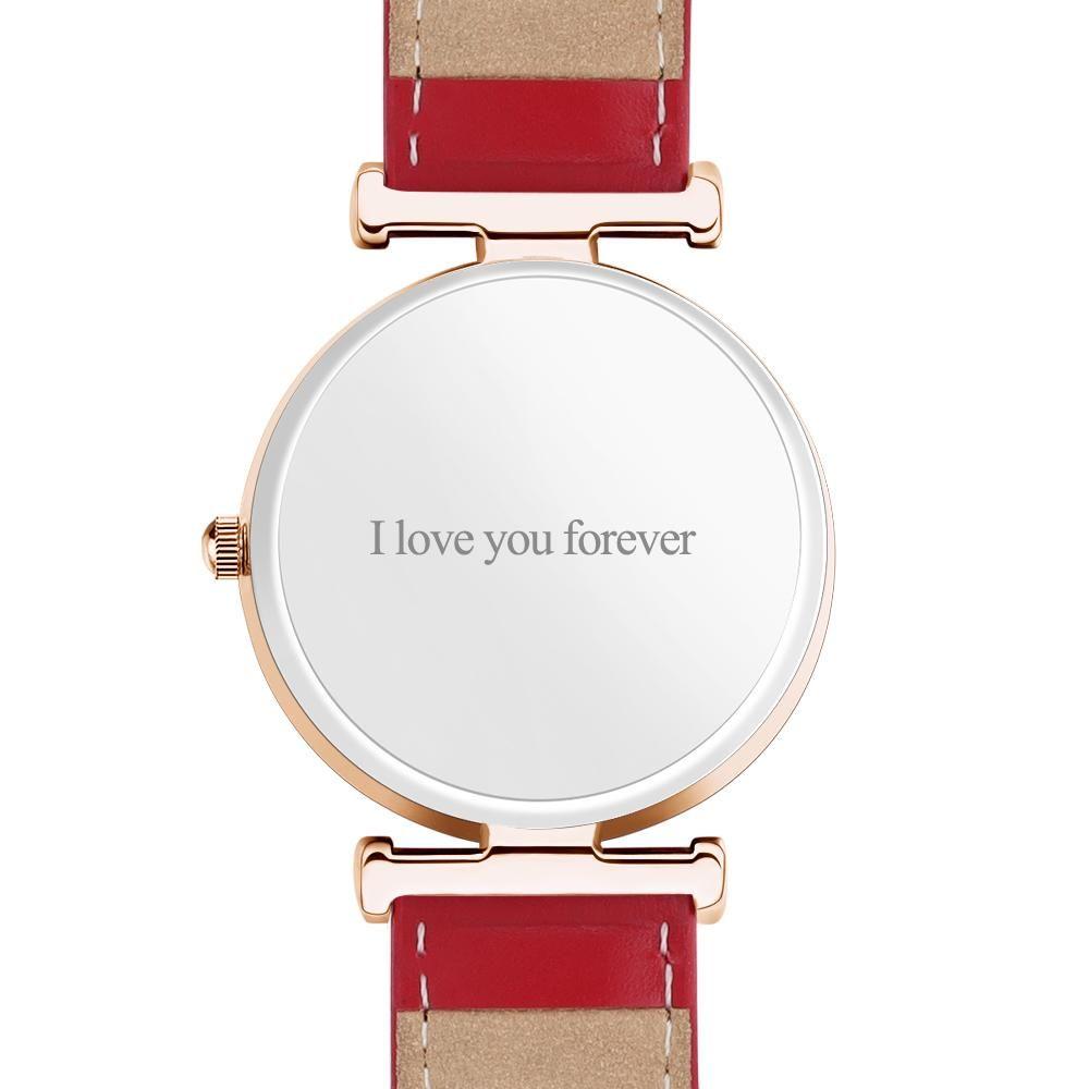 Photo Engraved Watch Red Leather Strap for Men's