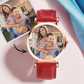 Photo Engraved Watch Red Leather Strap for Men's