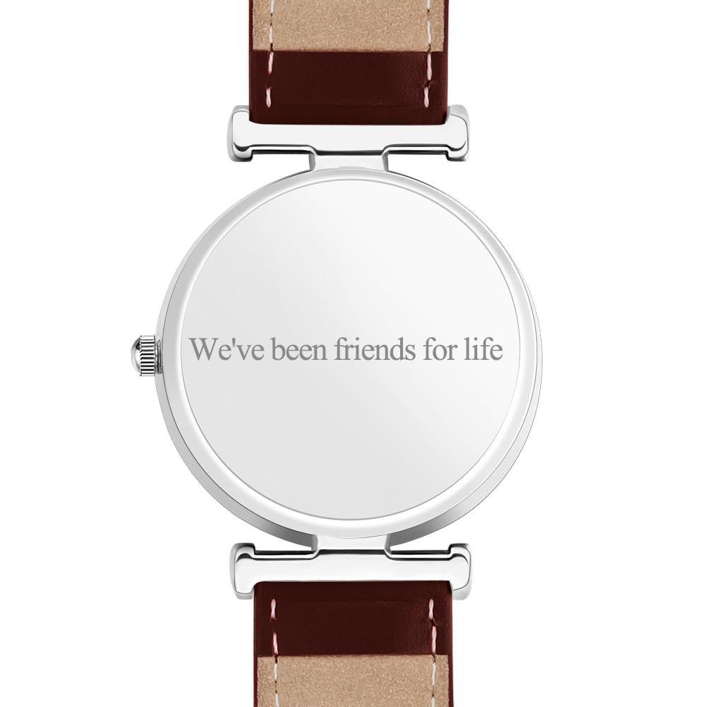 Photo Engraved Watch Brown Leather Strap for Men's Creative Gifts