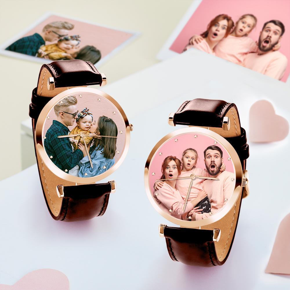 Photo Engraved Watch Brown Leather Strap for Men's Memorial Gifts