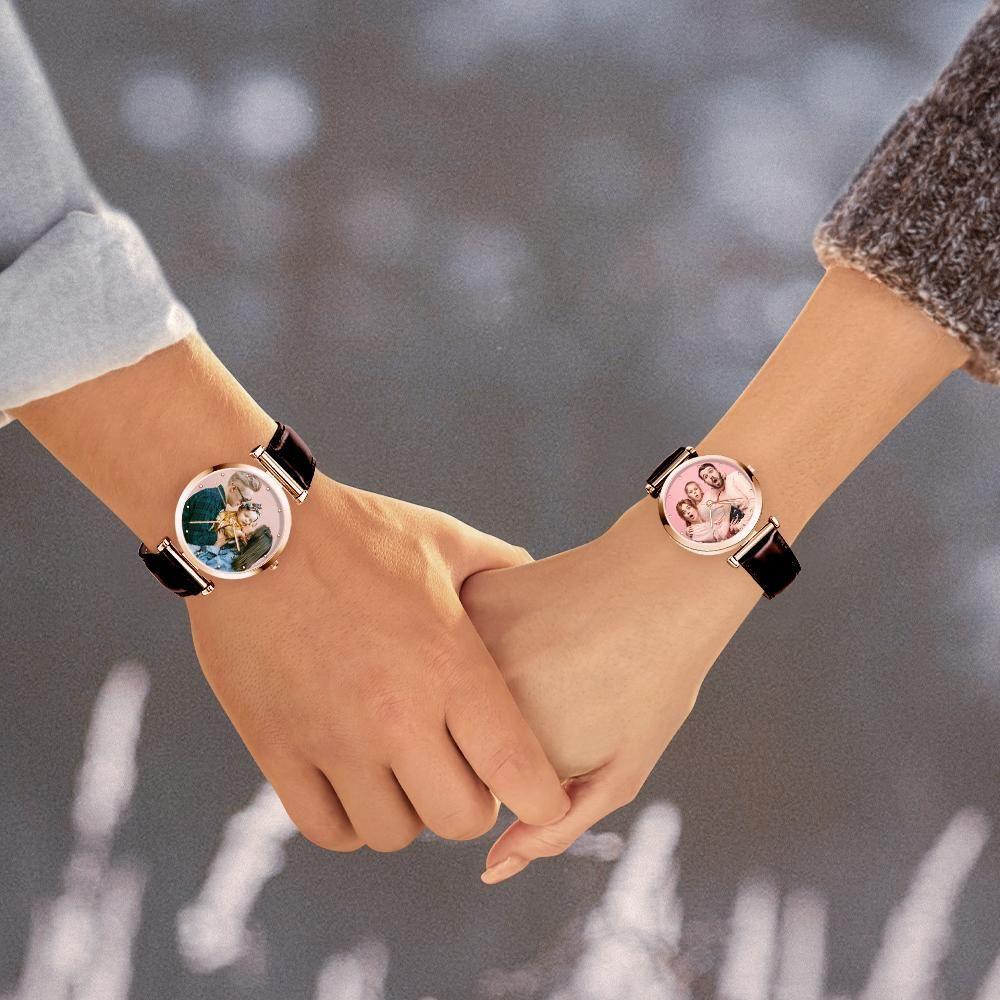 Photo Engraved Watch Brown Leather Strap for Men's Memorial Gifts