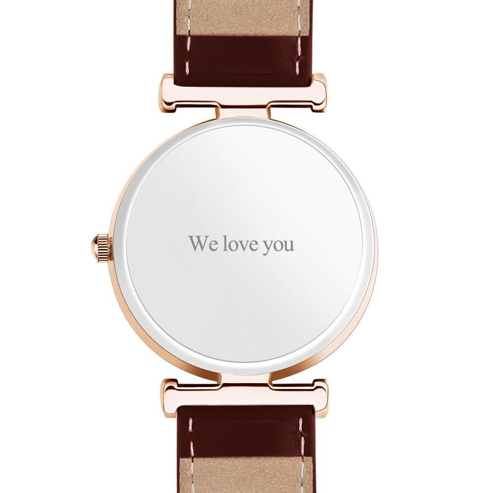 Photo Engraved Watch Brown Leather Strap for Men's Memorial Gifts