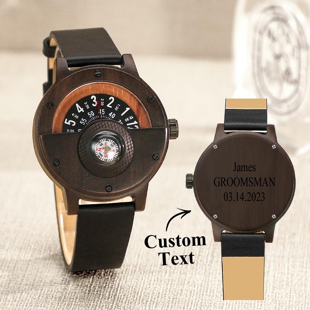 Custom Engraved Watch Handmade Compass Wood Watch for Men