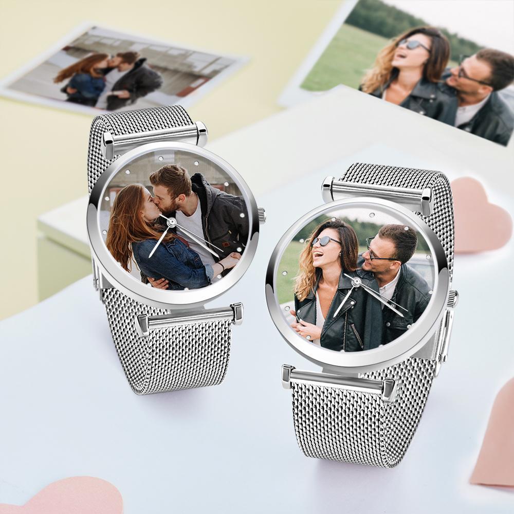 Engraved Photo Watch Alloy Bracelet Strap Silver 41mm (length adjustable)