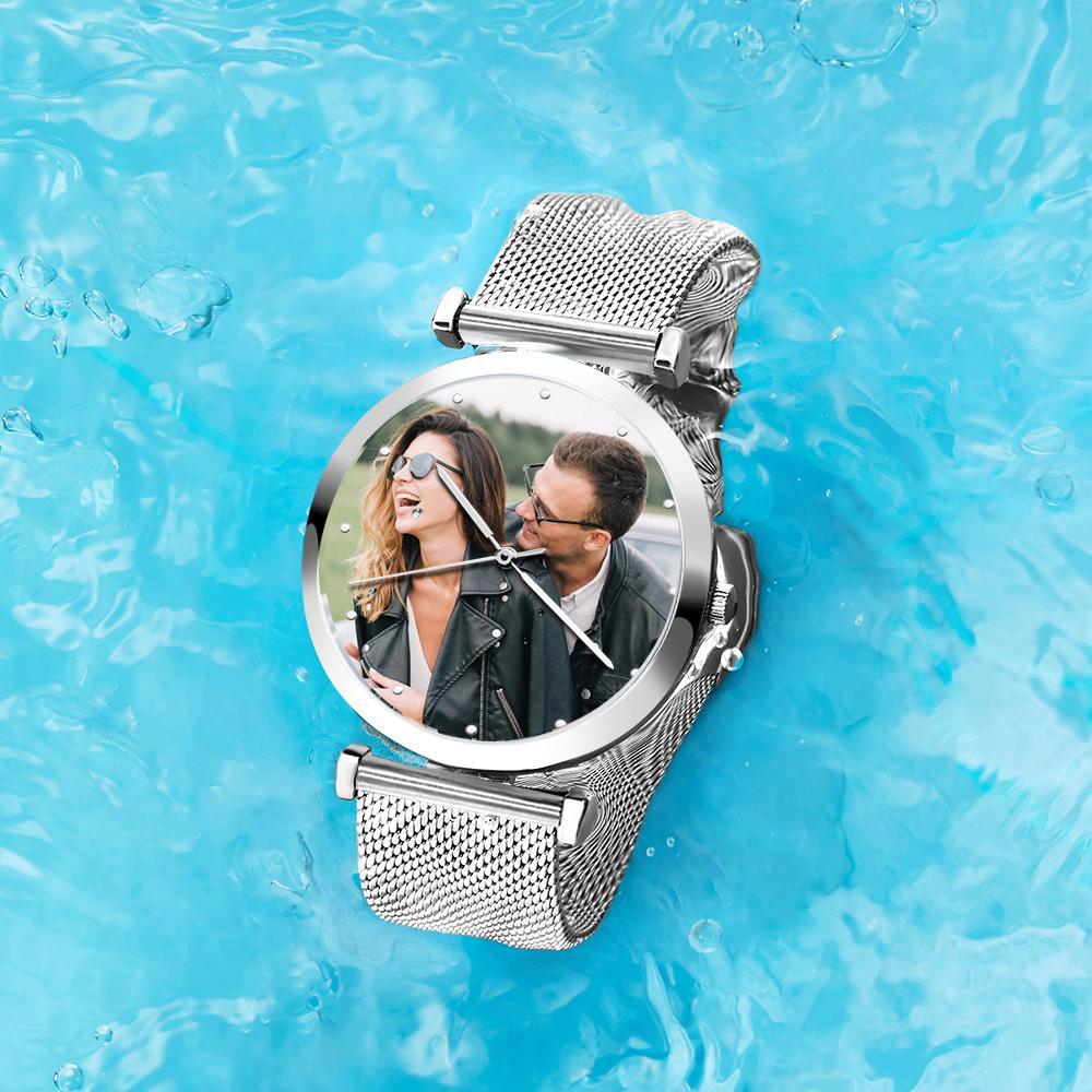 Engraved Photo Watch Alloy Bracelet Strap Silver 41mm (length adjustable)