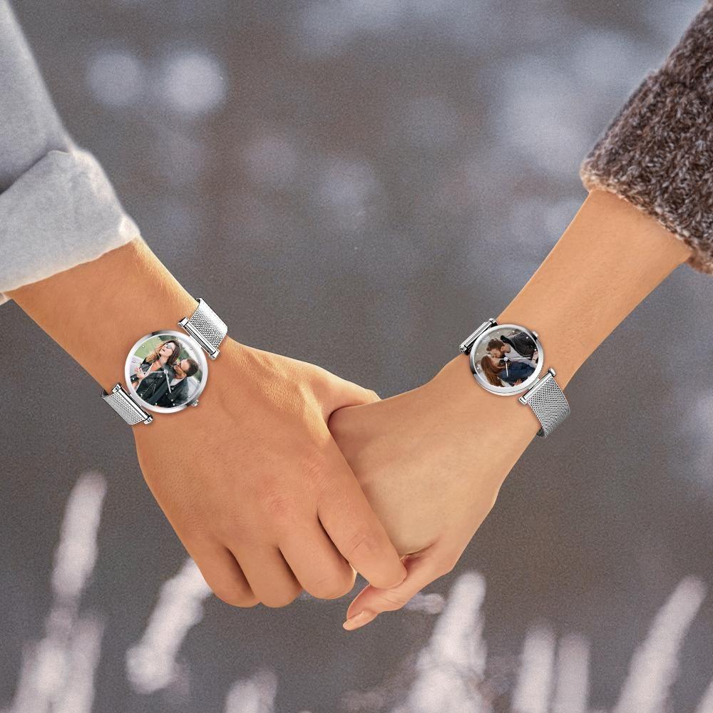 Engraved Photo Watch Alloy Bracelet Strap Silver 41mm (length adjustable)