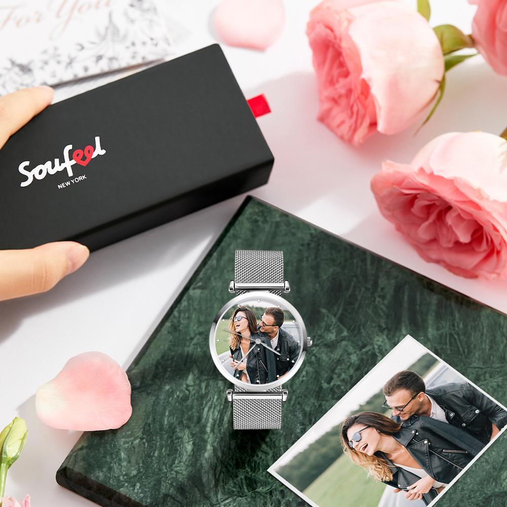 Engraved Photo Watch Alloy Bracelet Strap Silver 41mm (length adjustable)