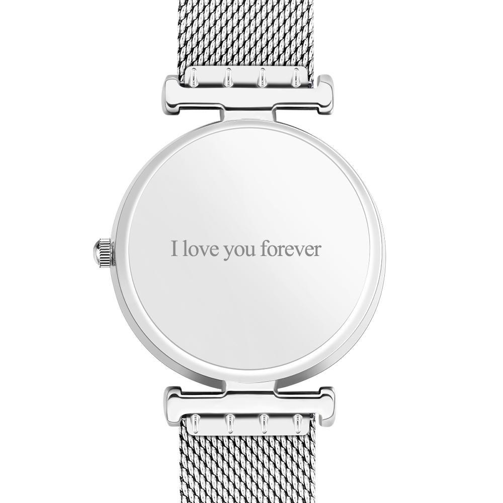 Engraved Photo Watch Alloy Bracelet Strap Silver 41mm (length adjustable)