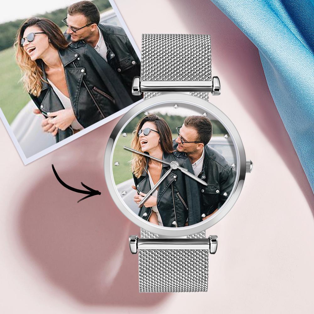 Engraved Photo Watch Alloy Bracelet Strap Silver 41mm (length adjustable)