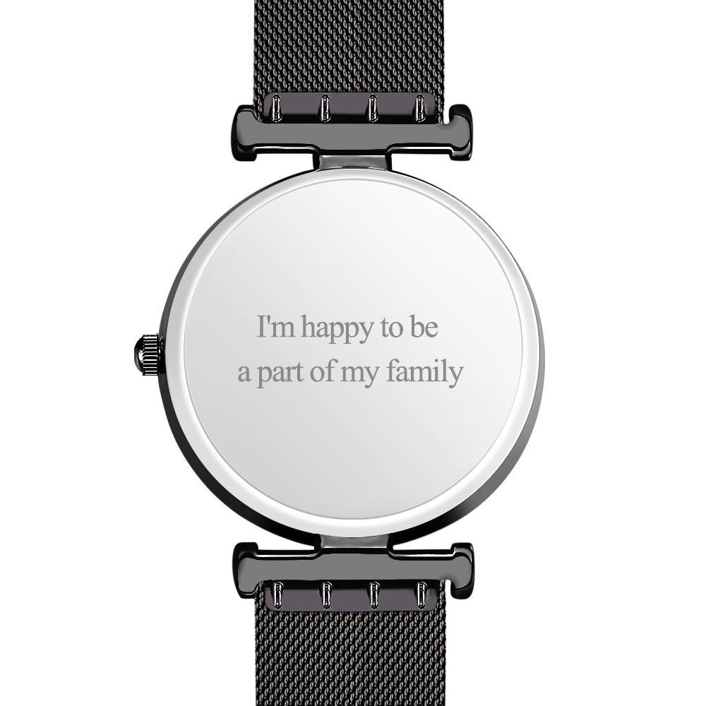 Engraved Photo Watch Alloy Bracelet Strap Black 41mm Men's