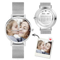Women's Engraved Calendar Alloy Bracelet Photo Watch 36mm for Mom