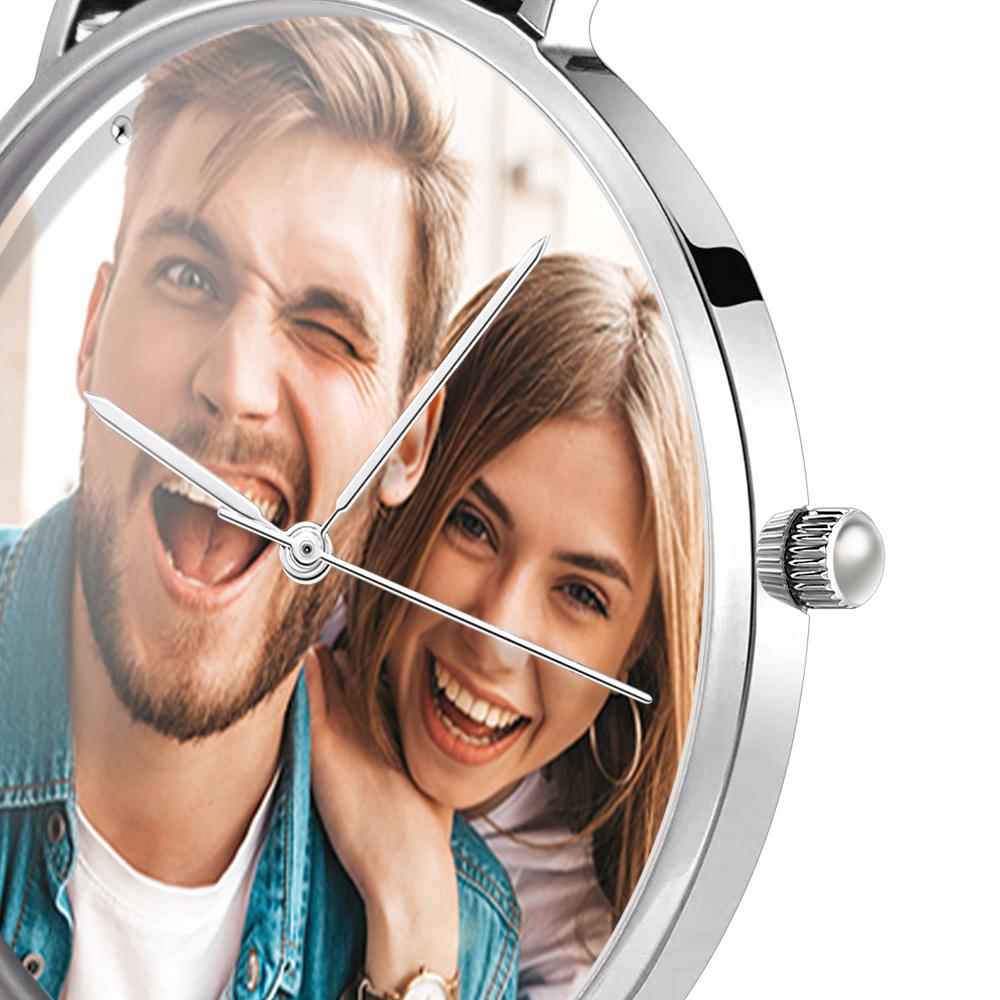 Women's Engraved Calendar Alloy Bracelet Photo Watch 36mm for Mom