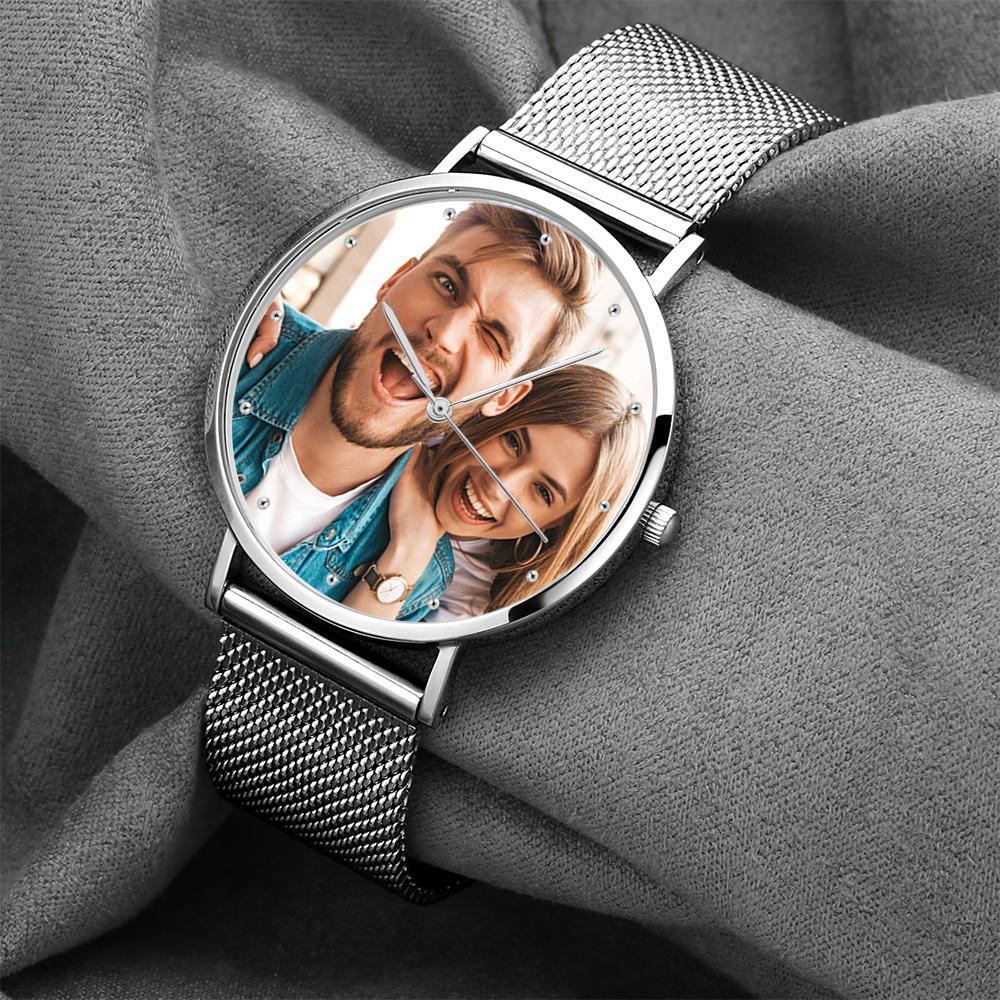 Women's Engraved Calendar Alloy Bracelet Photo Watch 36mm for Mom