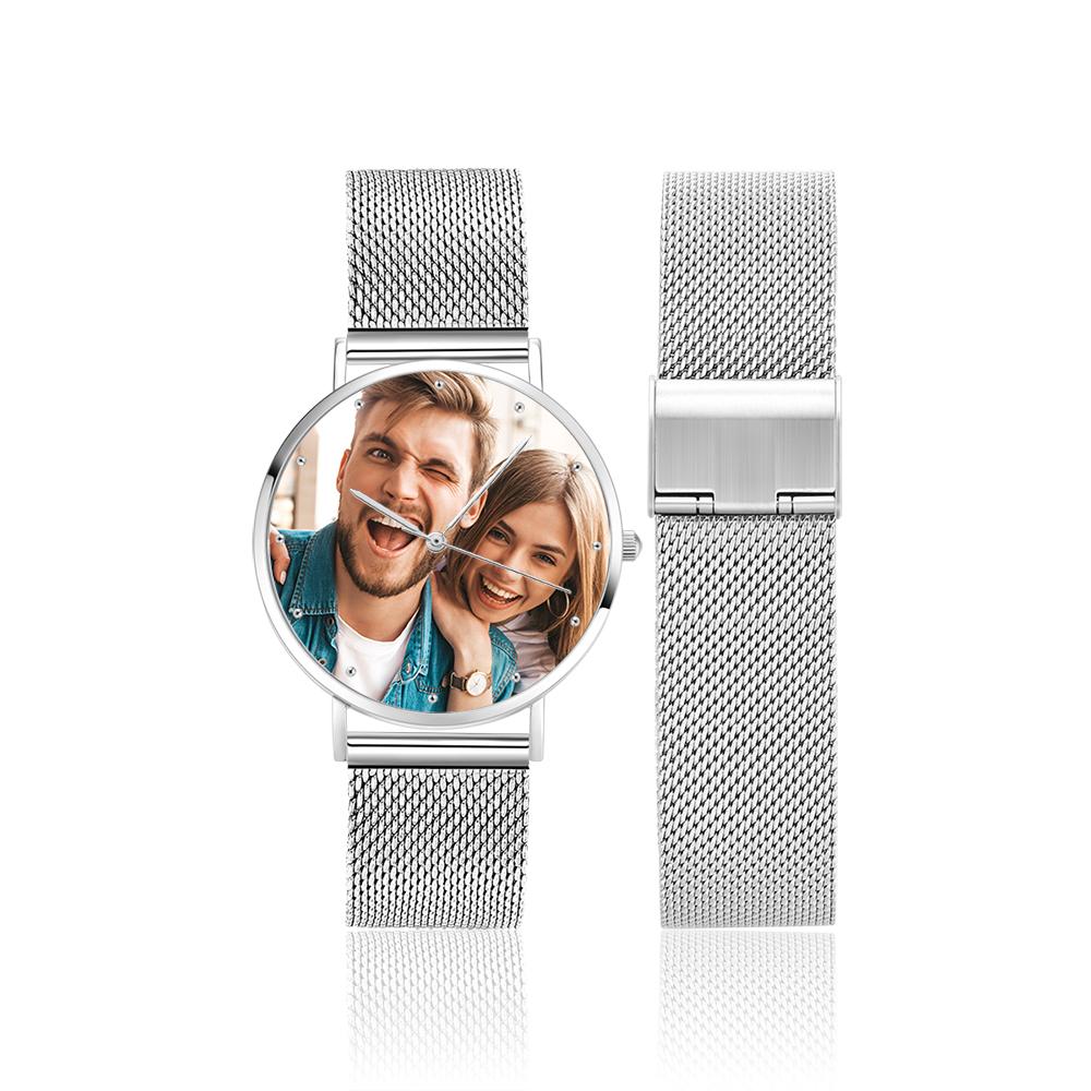 Women's Engraved Calendar Alloy Bracelet Photo Watch 36mm for Mom