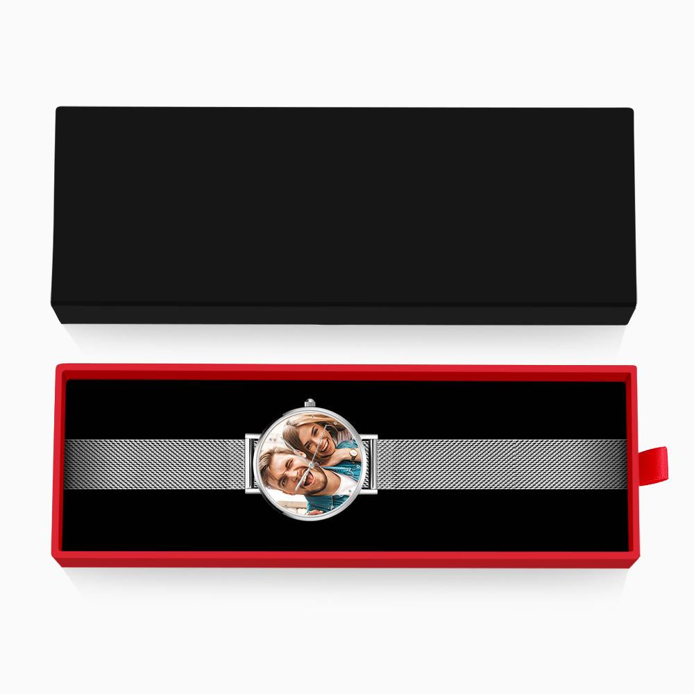 Women's Engraved Calendar Alloy Bracelet Photo Watch 36mm for Mom