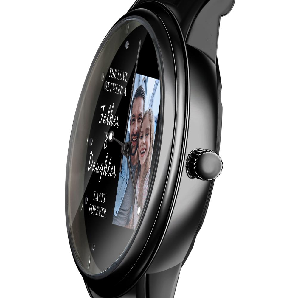 Engraved Men's Black Alloy Bracelet Photo Watch 38mm To My Dad I Love You Gifts for Dad