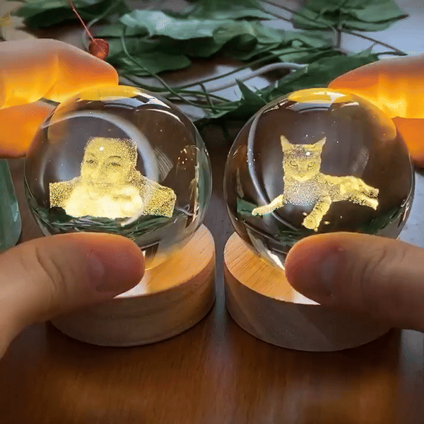 Custom Photo Crystal Ball Night Light Personalized Photo Crystal Light Gift for Pet Lovers