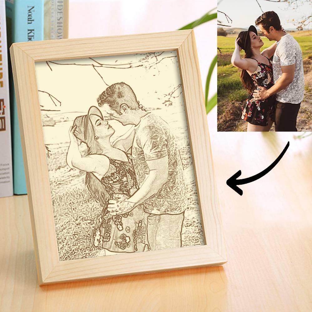 Wooden Custom Photo Frame Sketch Effect 5 Inches