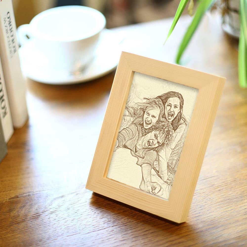 Wooden Custom Photo Frame Sketch Effect 5 Inches Best Friends