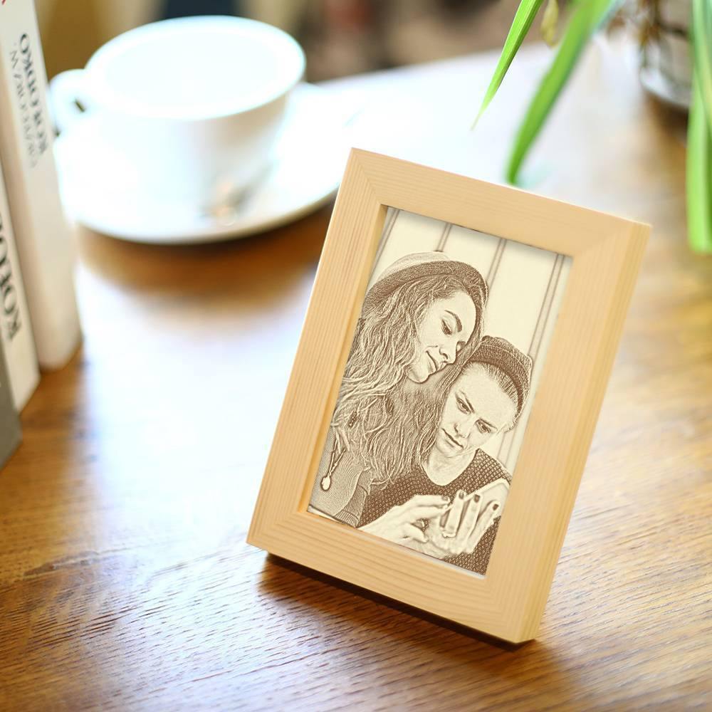 Custom Photo Frame Wooden Sketch Effect 8 Inches - Best Friends
