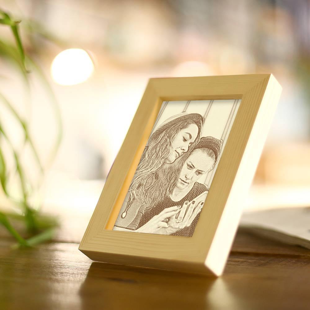 Custom Photo Frame Wooden Sketch Effect 8 Inches - Best Friends