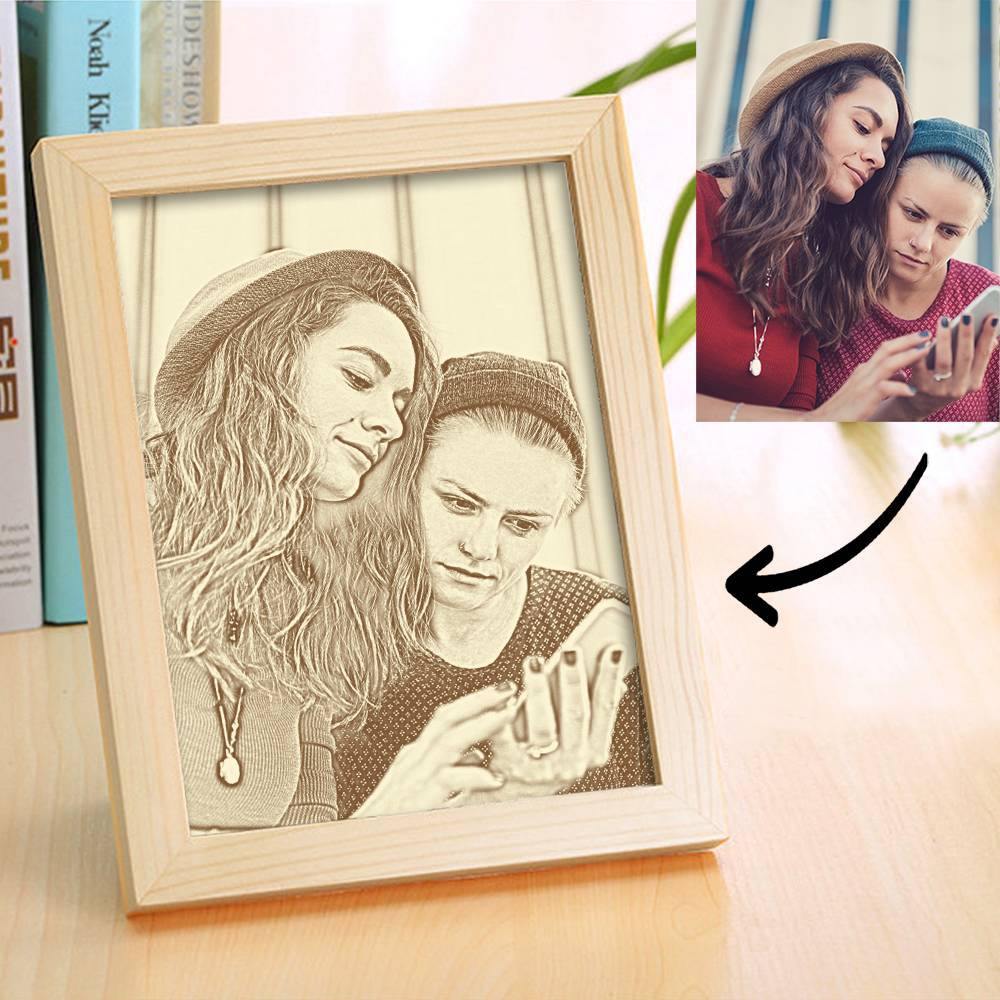 Custom Photo Frame Wooden Sketch Effect 8 Inches - Best Friends